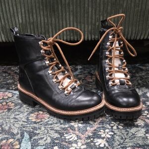 Black Leather Lace-Up Boots
